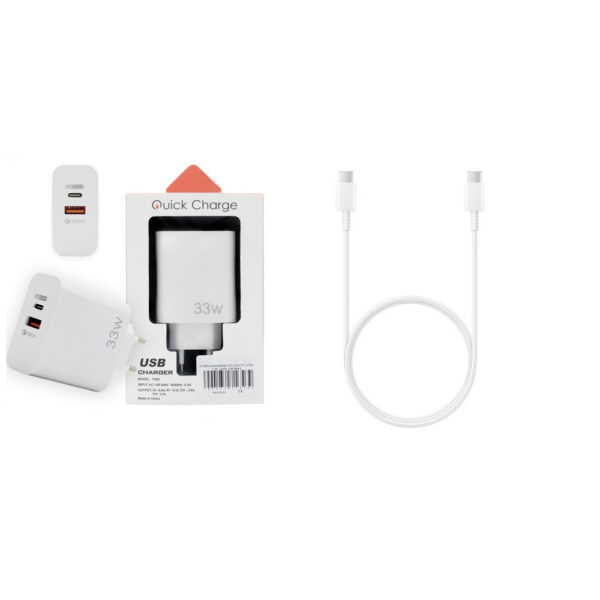 ECOBOX ŁADOWARKA SIECIOWA PAX TYP-C PD 1xTYP-C 1xUSB 33W DUAL BIAŁA + KABEL USB PD TYP-C DO TYP-C 3A  BIAŁY 1M