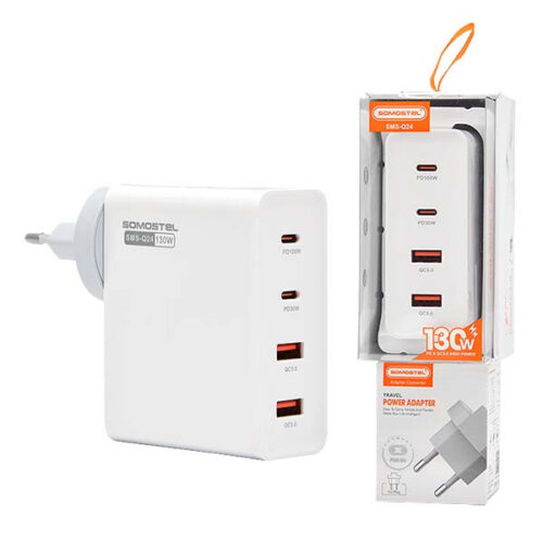 SAMSUNG ŁADOWARKA SIECIOWA 100W + 30W GaN BIAŁA SOMOSTEL POWER DELIVERY Q24 2XTYP-C PD + 2XUSB