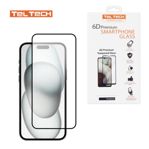 TELTECH PREMIUM SZKŁO 6D IPHONE 13 / 16e SZKŁO PROFILOWANE HARTOWANE FULL COVER CZARNA RAMKA 5904238715987