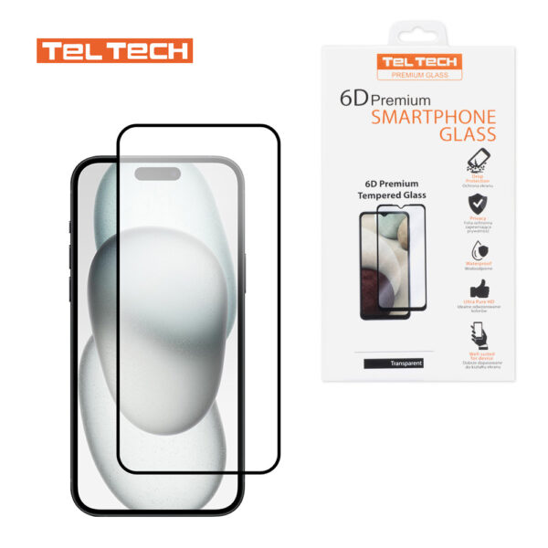 TELTECH PREMIUM SZKŁO 6D IPHONE 13 / 16e SZKŁO PROFILOWANE HARTOWANE FULL COVER CZARNA RAMKA 5904238715987
