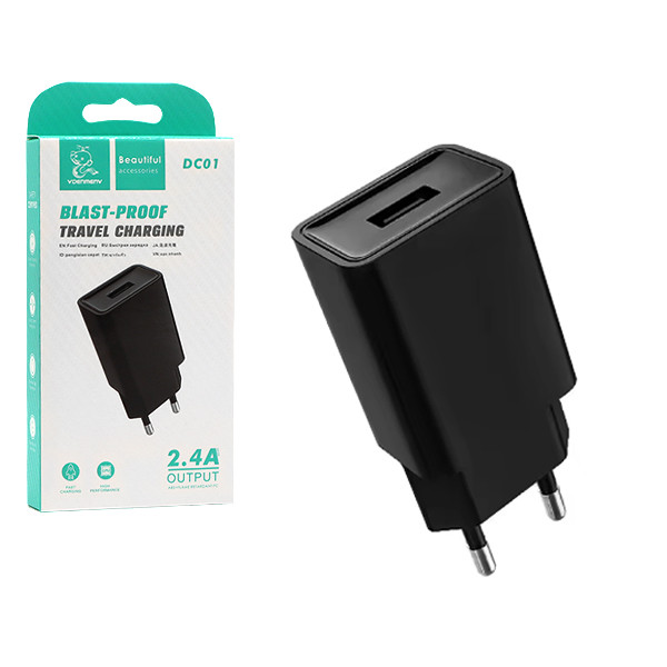 Denmen Ładowarka sieciowa USB 2.4A 12W Czarny  DC01B
