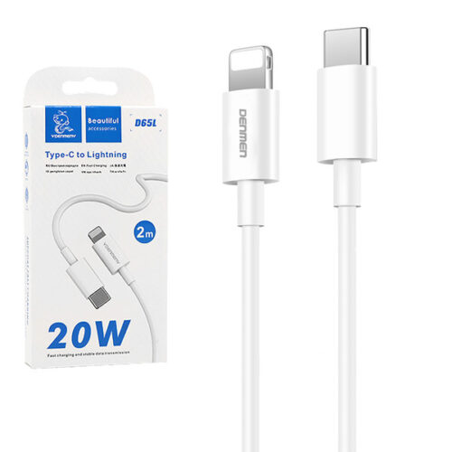 DENMEN KABEL USB PD TYP-C - LIGHTNING 20W 3,6A WZMACNINANY BIAŁY 2M D65 6973224877526