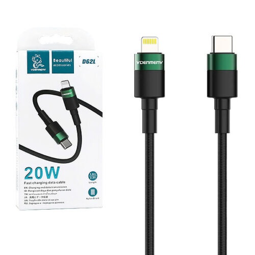 DENMEN KABEL USB TYP-C - LIGHTNING PD 3,6 CZARNY OPLOT 1M D62 20W 6973224877540