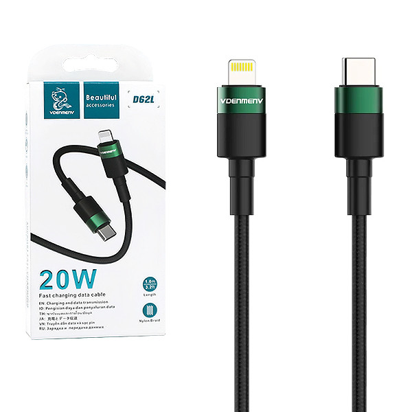 DENMEN KABEL USB TYP-C - LIGHTNING PD 3,6 CZARNY OPLOT 1M D62 20W 6973224877540