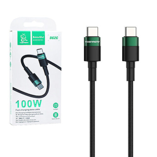 KABEL USB TYP-C DO TYP-C PD USB-C DENMEN CZARNY OPLOT 1M D62 100W 6973224877533
