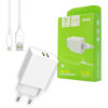 ŁADOWARKA SIECIOWA 2.1A 10W  BIAŁA DENMEN 2100mA 2xUSB DC02 + KABEL IPHONE WHITE 6973224870404