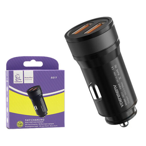 ŁADOWARKA SAMOCHODOWA 2,4A CZARNA DENMEN 2400mA DUAL 2XUSB DZ17 6973224875720