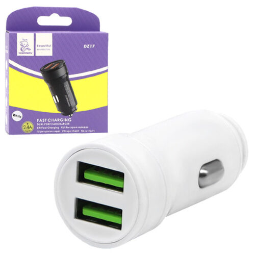 ŁADOWARKA SAMOCHODOWA 2,4A BIAŁA DENMEN 2400mA DUAL  2XUSB DZ17 6973224876512