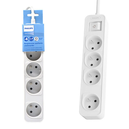 PRZEDŁUŻACZ SIECIOWY PHILIPS LISTWA ZASILAJĄCA BIAŁA 4 GNIAZDA 1,5M CHP2144W/60 4895229136854