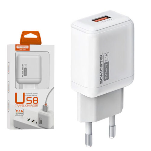 ŁADOWARKA SIECIOWA 2.1A  USB BIAŁY SOMOSTEL 2100mA 10W SMS-A52 10W