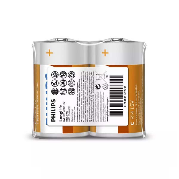 BATERIA PHILIPS R20 1.5V LONGLIFE 2 SZTUKI R20L2F 8712581549701