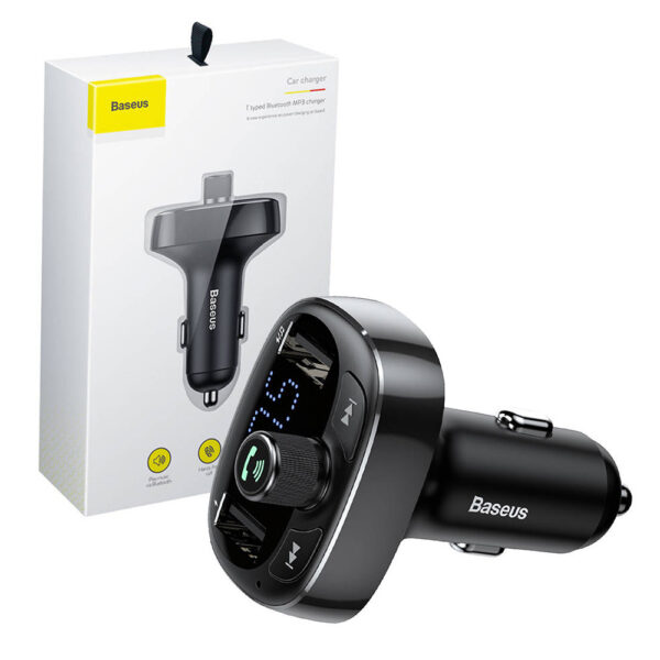 BASEUS TRANSMITER FM BLUETOOTH 4.2 MP3 + ŁADOWARKA SAMOCHODOWA 2X USB 3.4A  ZESTAW GŁOŚNOMÓWIĄCY MICROSD CCMT000301 6932172628239
