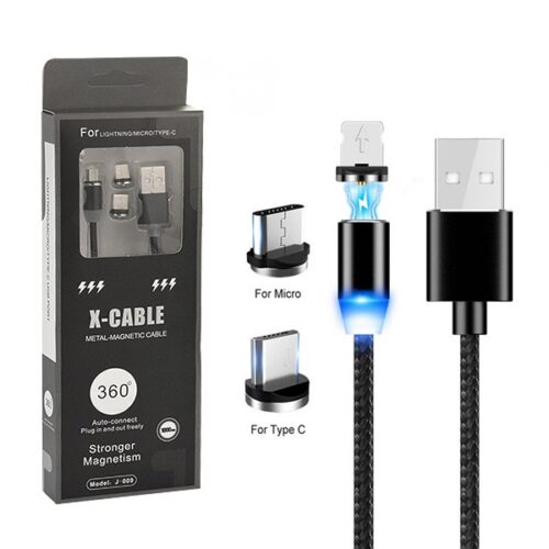 ECOBOX KABEL USB 3w1 MAGNETYCZNY 360 CZARNY IPHONE MICRO TYP-C 5902012965009