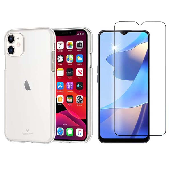 ZESTAW MERCURY JELLY CASE IPHONE 15 PLUS 6,7'' PRZEŹROCZYSTY GOOSPERY ETUI NAKŁADKA TRANSPARENT + SZKŁO HARTOWANE OCHRONNE