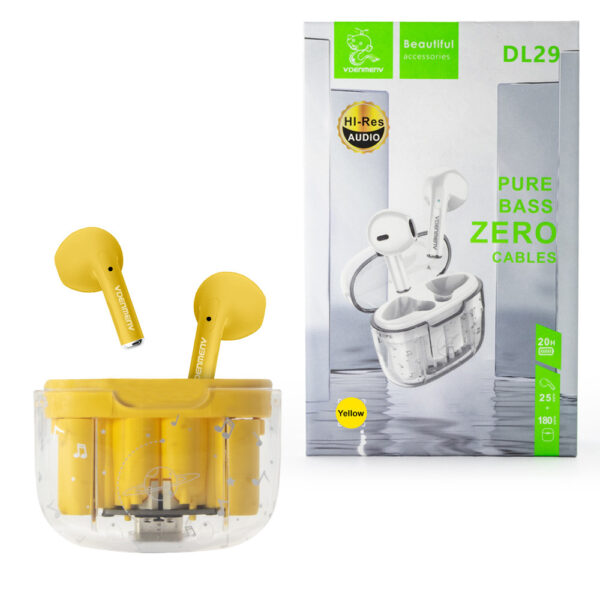 SŁUCHAWKI BLUETOOTH DENMEN EARBUDS ŻÓŁTE DL29 TWS 5904238718544
