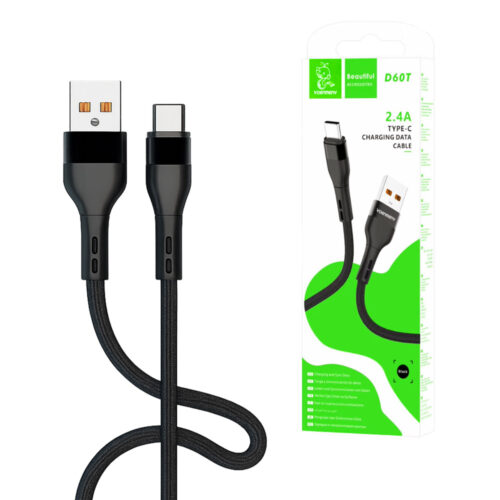 KABEL USB TYP-C DENMEN CZARNY OPLOT TYP-C 2.4A 60W QC3.0 D60T-B 6973224877458