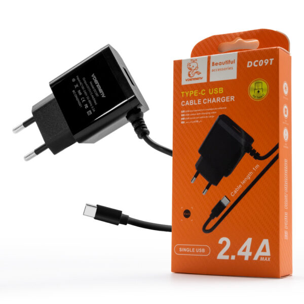 DENMEN CZARNA ŁADOWARKA SIECIOWA USB +  KABEL TYP-C DC09T-W 2,4A 6973224875140