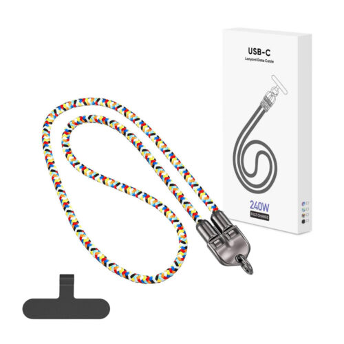 ECOBOX KABEL  240W TYP-C DO TYP-C SMYCZ NA SZYJE TĘCZA 5904238719534