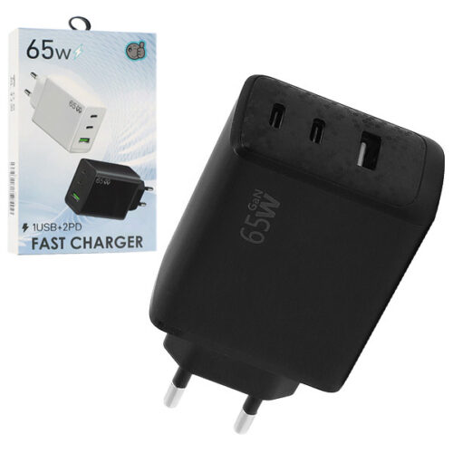 ECOBOX ŁADOWARKA SIECIOWA GAN PD 2xUSB-C 1xUSB 65W T6530 CZARNY