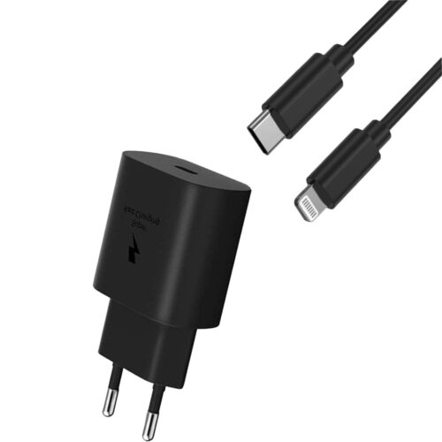 ECONOMY ŁADOWARKA SIECIOWA 3,6A 25W CZARNA PD TYP-C TA800 + KABEL  TYP-C DO LIGHTNING 1M