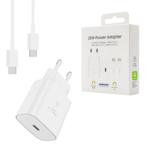 SAMSUNG ŁADOWARKA SIECIOWA TYP-C PD GAN EP-T2510XBE 25W BIAŁY 3A + KABEL TYP-C TYP-C PD 8806094911985