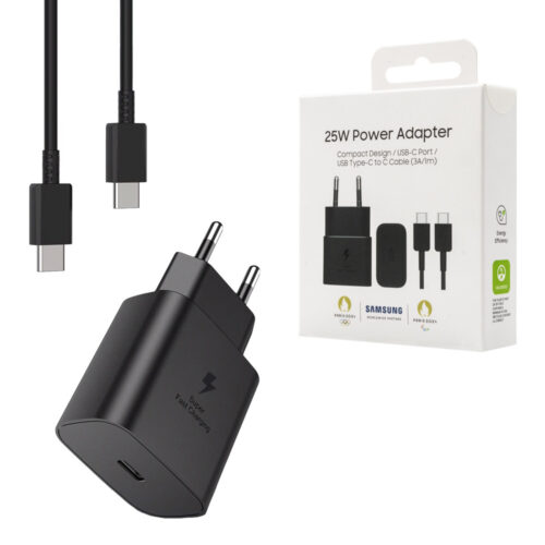 SAMSUNG ŁADOWARKA SIECIOWA TYP-C PD GAN EP-T2510XBE 25W CZARNY 3A + KABEL TYP-C TYP-C PD 8806094912029