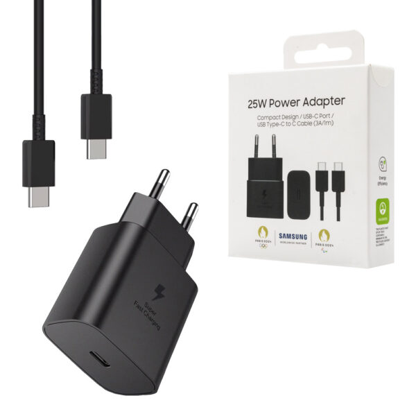 SAMSUNG ŁADOWARKA SIECIOWA TYP-C PD GAN EP-T2510XBE 25W CZARNY 3A + KABEL TYP-C TYP-C PD 8806094912029