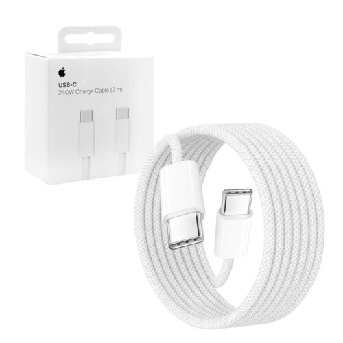 APPLE  KABEL TYP-C -TYP-C 2M 240W DO IPHONE 15 BIAŁY OPLOT BOX 195949093432