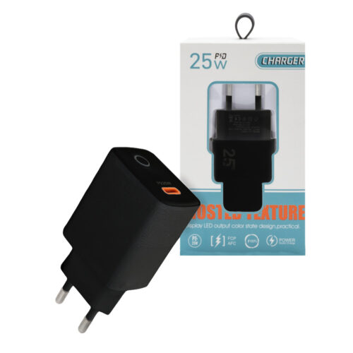 ECOBOX ŁADOWARKA SIECIOWA PAX TYP-C PD 25W LED CZARNA