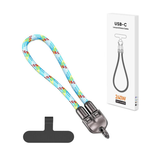 ECOBOX KABEL  240W TYP-C DO TYP-C SMYCZ NA NADGARSTEK TĘCZA BIAŁA 5904238719596