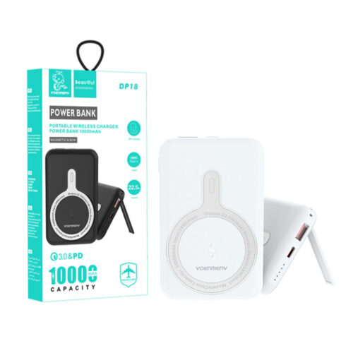 POWER BANK DENMEN BATERIA AWARYJNA 10000mAh +15W BIAŁA MAGSAFE DP18 USB + TYP-C 6973224874945
