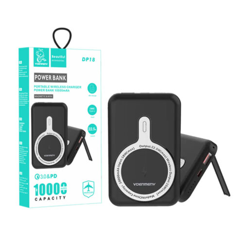 POWER BANK DENMEN BATERIA AWARYJNA 10000mAh + 15W CZARNA MAGSAFE DP18 USC + TYP-C 6973224873627