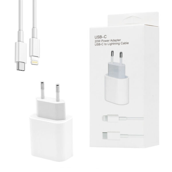 ECOBOX  ŁADOWARKA SIECIOWA 20W BIAŁA TYP-C PD  + KABEL IPHONE USB-C DO LIGHTNING APP BOX 2A 1m