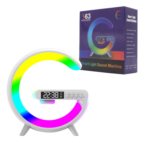 ECOBOX LAMPKA NOCNA LED ŁADOWARKA INDUKCYJNA QI GŁOŚNIK ZEGAR BUDZIK RGB MAŁA 5904238719008