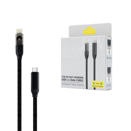 ECOBOX KABEL SZYBKIEGO ŁADOWANIA USB PD TYP-C DO LIGHTNING 27W CZARNY USB3.0 5904238719312