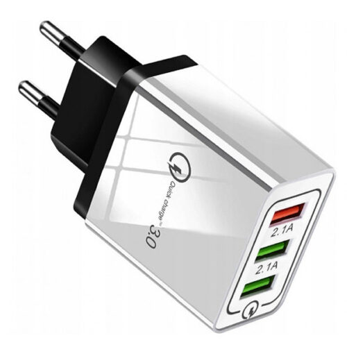 ŁADOWARKA SIECIOWA 2A BIAŁA VEGA FASTON QUICK 3.0 FAST CHARGER 2400mA 3XUSB 18W 5902012966471