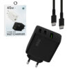 ECOBOX ŁADOWARKA SIECIOWA GAN PD 2xUSB-C 1xUSB 65W T6530 CZARNY + KABEL TYP-C DO TYP-C 5A 100W 1M CZARNY