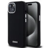DKNY LIQUID SILICONE SILVER METAL LOGO MAGSAFE CASE FOR IPHONE 15 CZARNY 3666339265717