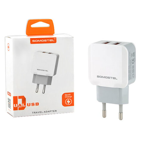 ŁADOWARKA SIECIOWA 2.1A BIAŁA SOMOSTEL 2100mA 2XUSB DUAL SMS-A13 SINGLE 6971469290087