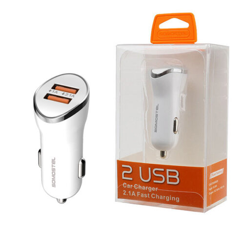 ŁADOWARKA SAMOCHODOWA 2A BIAŁA SOMOSTEL 2100mA 2XUSB DUAL FAST CHARGING SMS-A44 5902012967034