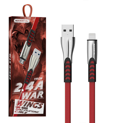 KABEL USB IPHONE 2.4A SOMOSTEL CZERWONY 2400mAh QUICK CHARGER QC 3.0 1M POWERLINE SMS-BW02 5902012967812
