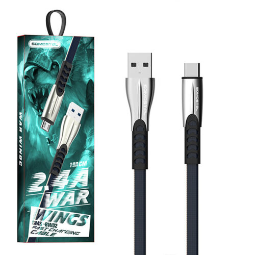 KABEL USB TYP-C 2.4A SOMOSTEL NIEBIESKI 2400mAh QUICK CHARGER QC 3.0 1M POWERLINE SMS-BW02 5902012967782
