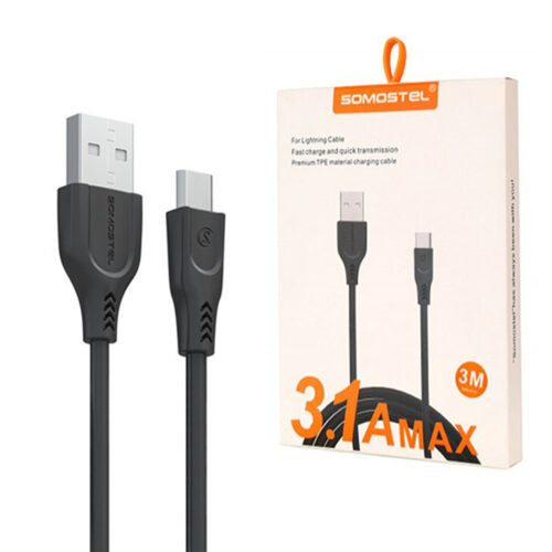 KABEL USB MICRO 3.1A SOMOSTEL CZARNY 3100mAh QUICK CHARGER QC 3.0 3M POWERLINE SMS-BT03 5902012966815