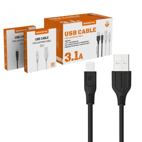KABEL USB IPHONE 3.1A SOMOSTEL CZARNY 3100mAh QUICK CHARGER QC 3.0 1M POWERLINE SMS-BT09 ECL 5902012966846