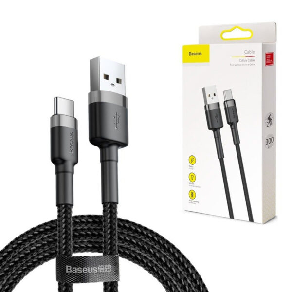KABEL USB DO USB-C BASEUS CAFULE 2A 3M SZARO-CZARNY 6953156296343