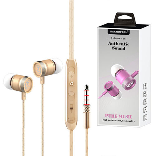 SŁUCHAWKI UNIWERSALNE SOMOSTEL 3,5 CALA ZŁOTE DOUSZNE SCJ03G AUTENTIC SOUND SMS-CS03 5902012966983