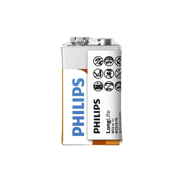 BATERIA PHILIPS 9V LONGLIFE FOLIA POWER ALKALINE Phil-6F22L1F/10 8712581549732