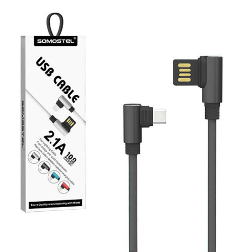 SOMOSTEL KABEL USB MICRO 2.1A CZARNY KĄTOWY 2100mAh QUICK CHARGER QC 3.0 1M POWERLINE SMS-BW01 5902012967546