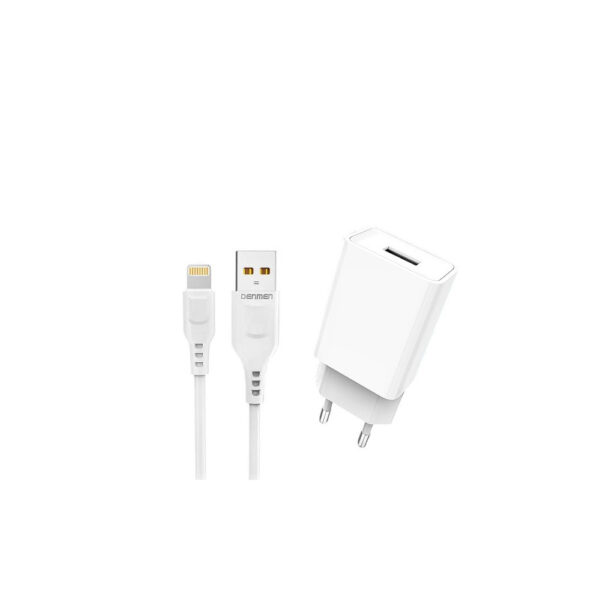 ŁADOWARKA SIECIOWA 2.4A DENMEN BIAŁA 2400mA DC01 12W SINGLE + KABEL IPHONE D01L