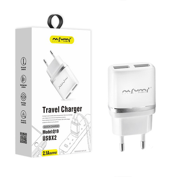 ŁADOWARKA SIECIOWA 2A BIAŁA NAFUMI 2100 mA 2XUSB DUAL Q19 6970972831725
